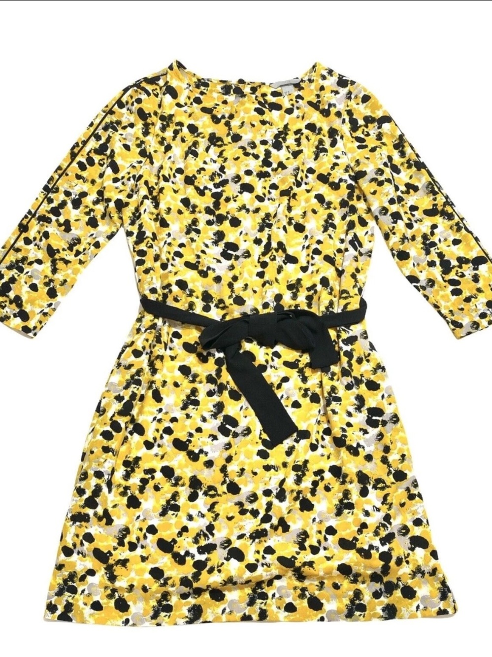 H&M Yellow Floral Print Dress with Black Tie